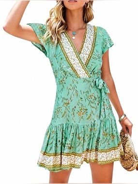Zesica 100% Rayon Summer Wrap Dress Size small
